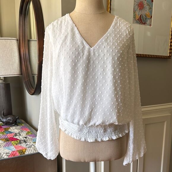 1. State Off White Smocked Blouse sz Medium - Picture 1 of 8